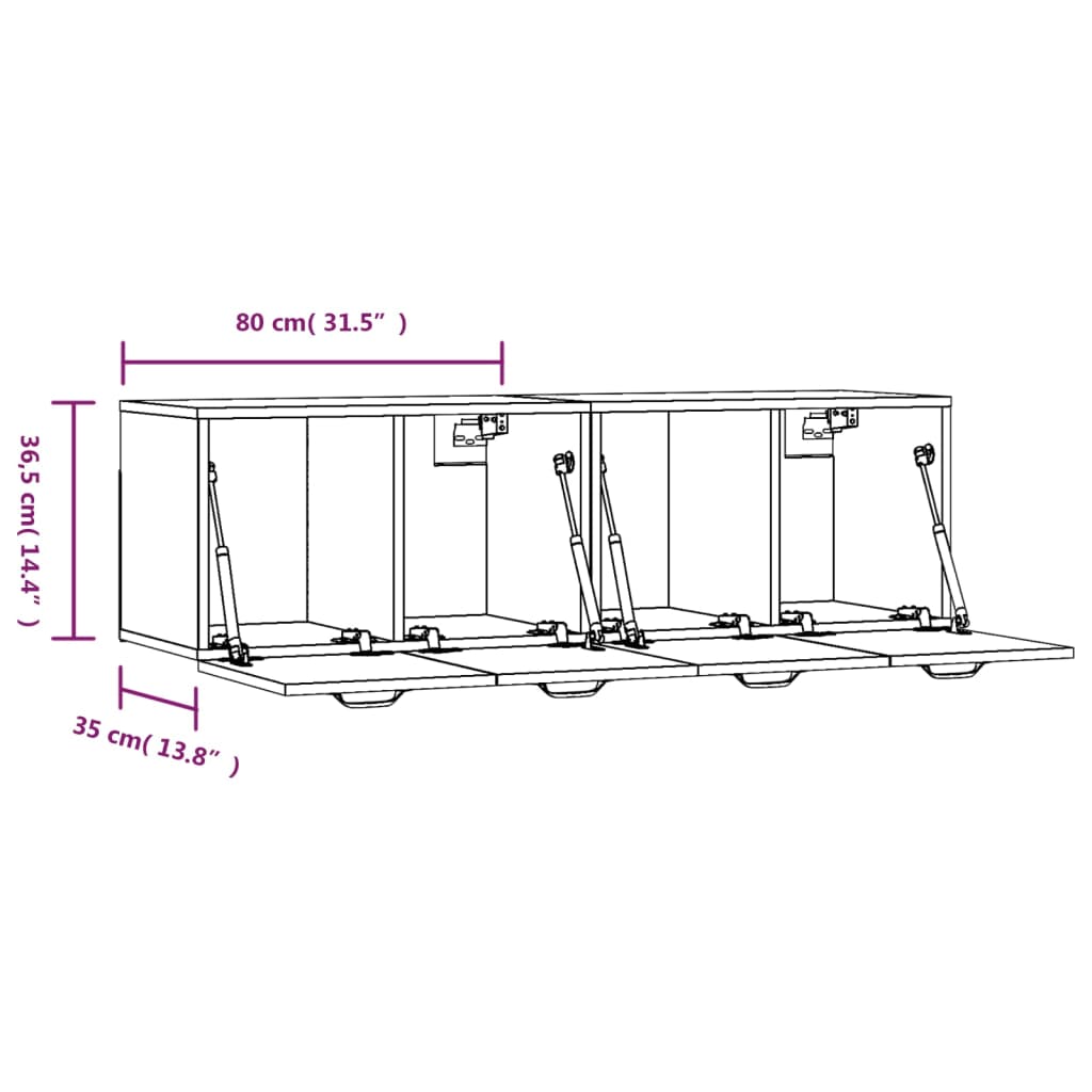 Veggskap 2 stk betonggrå 80x35x36,5 cm konstruert tre