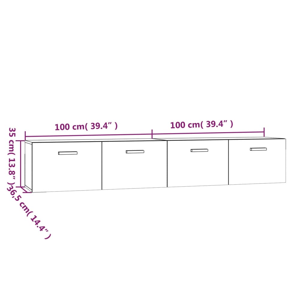 Veggskap 2 stk hvit 100x36,5x35 cm konstruert tre