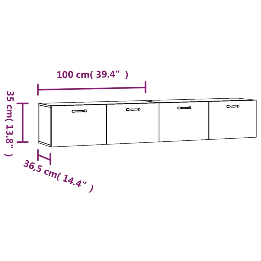 Veggskap 2 stk hvit 100x36,5x35 cm konstruert tre