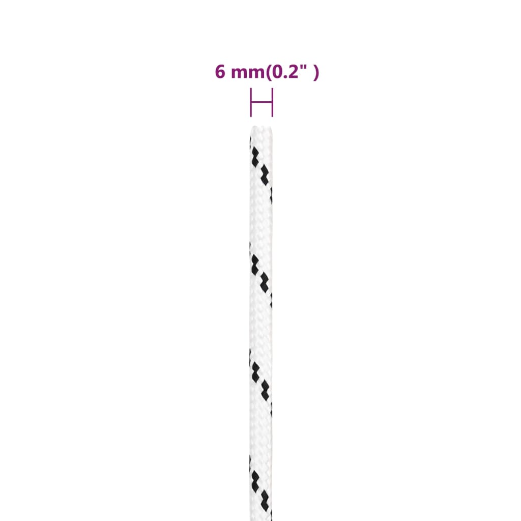 Flettet båttau hvit 6 mm x 100 m polyester