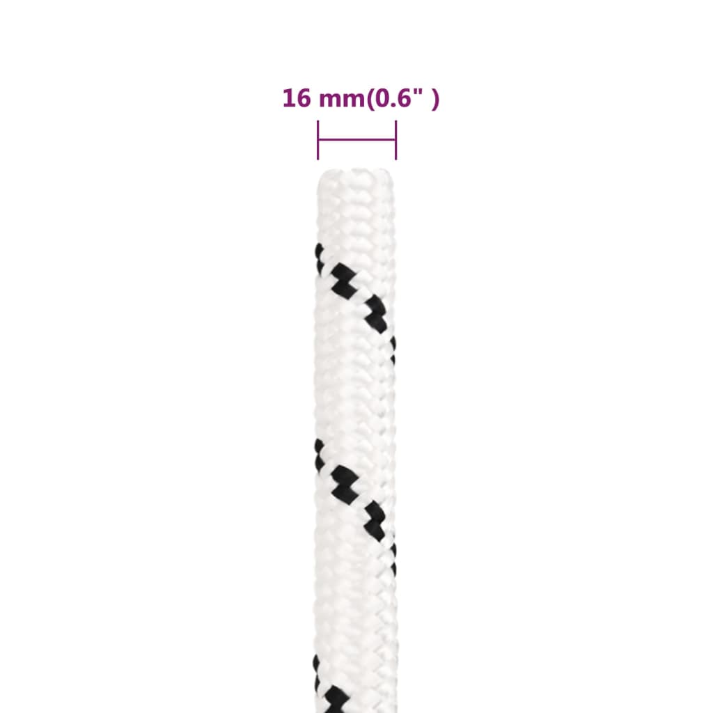 Flettet båttau hvit 16 mm x 50 m polyester