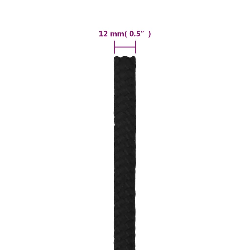 Arbeidstau svart 12 mm 250 m polyester