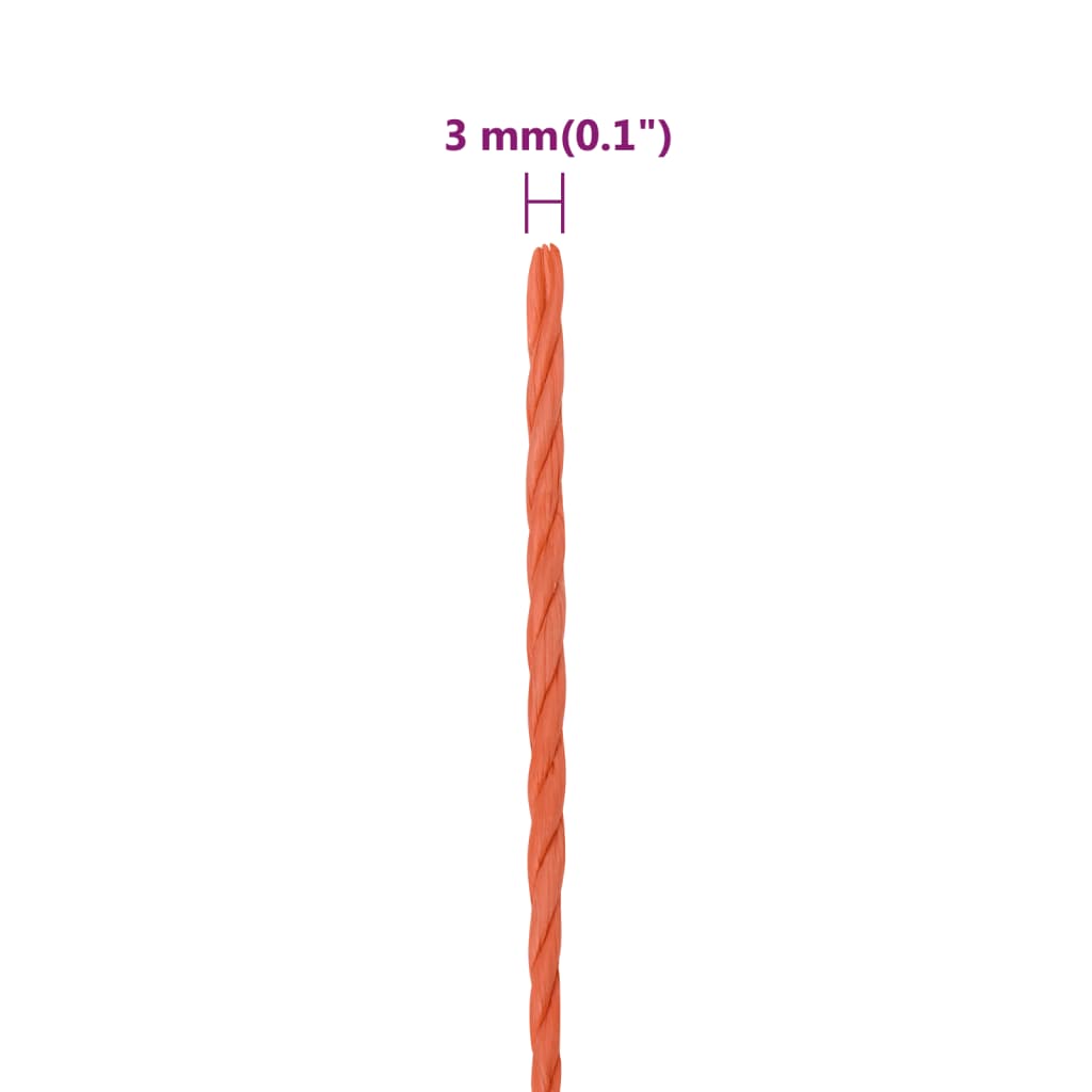 Arbeidstau oransje 3 mm 100 m polypropylen