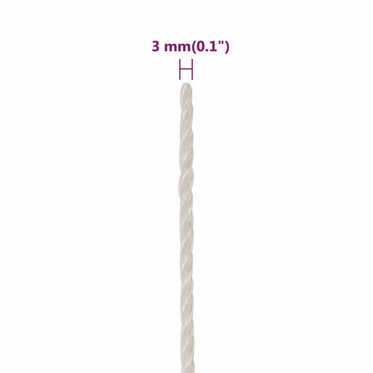 Arbeidstau hvit 3 mm 50 m polypropylen
