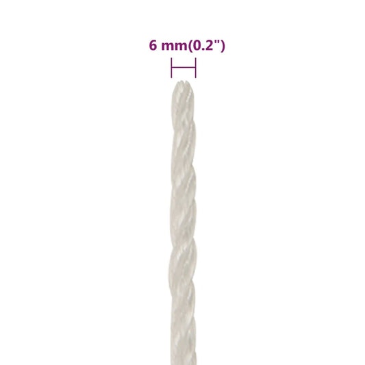 Arbeidstau hvit 6 mm 100 m polypropylen