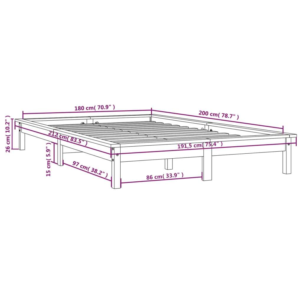 Sengeramme honningbrun 180x200 cm heltre furu Super King