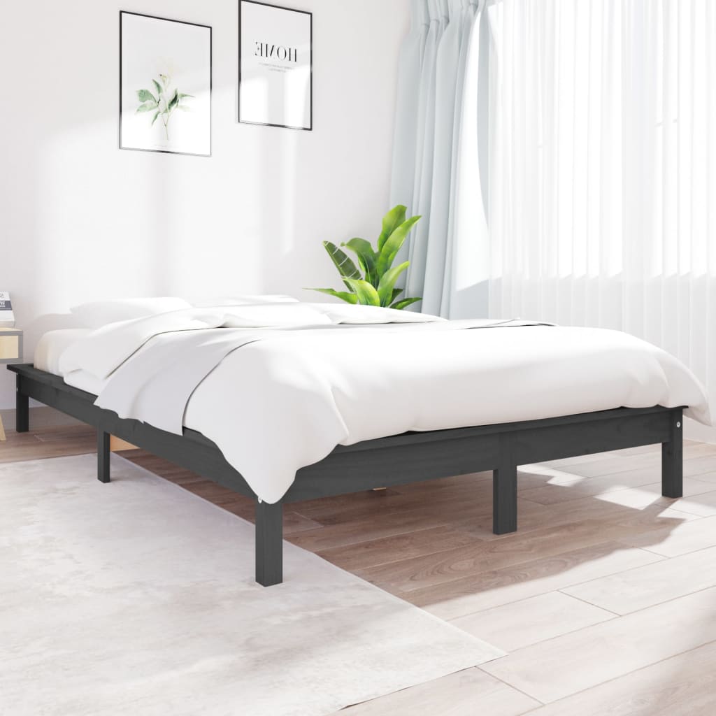 Sengeramme grå 200x200 cm heltre furu