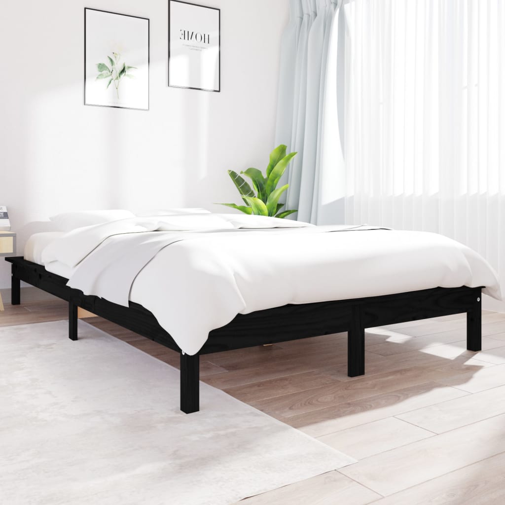 Sengeramme svart 200x200 cm heltre furu