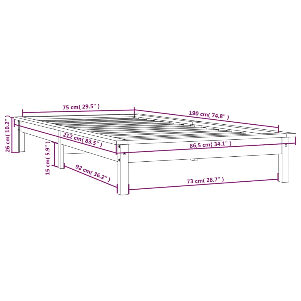 Sengeramme honningbrun 75x190 cm heltre furu Small Single
