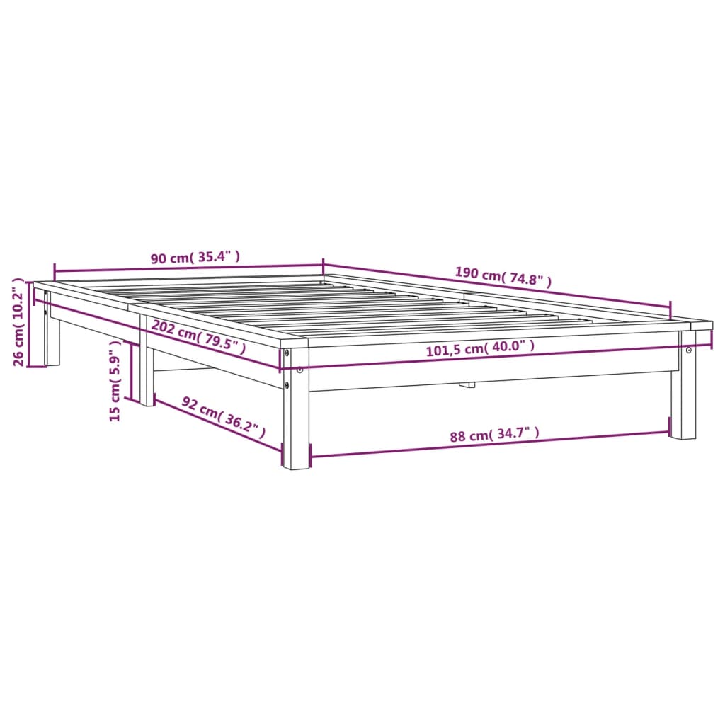 Sengeramme svart 90x190 cm heltre furu