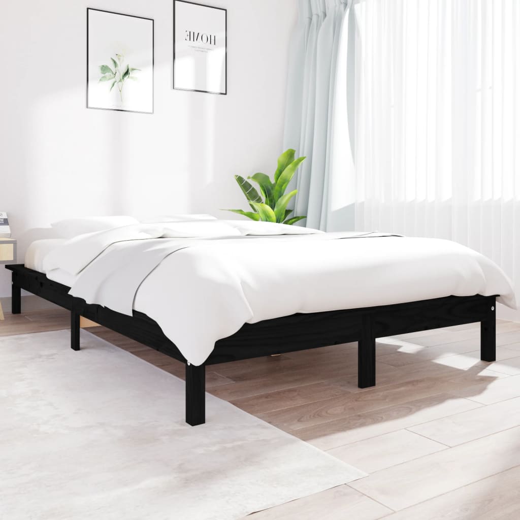 Sengeramme svart 140x190 cm heltre furu