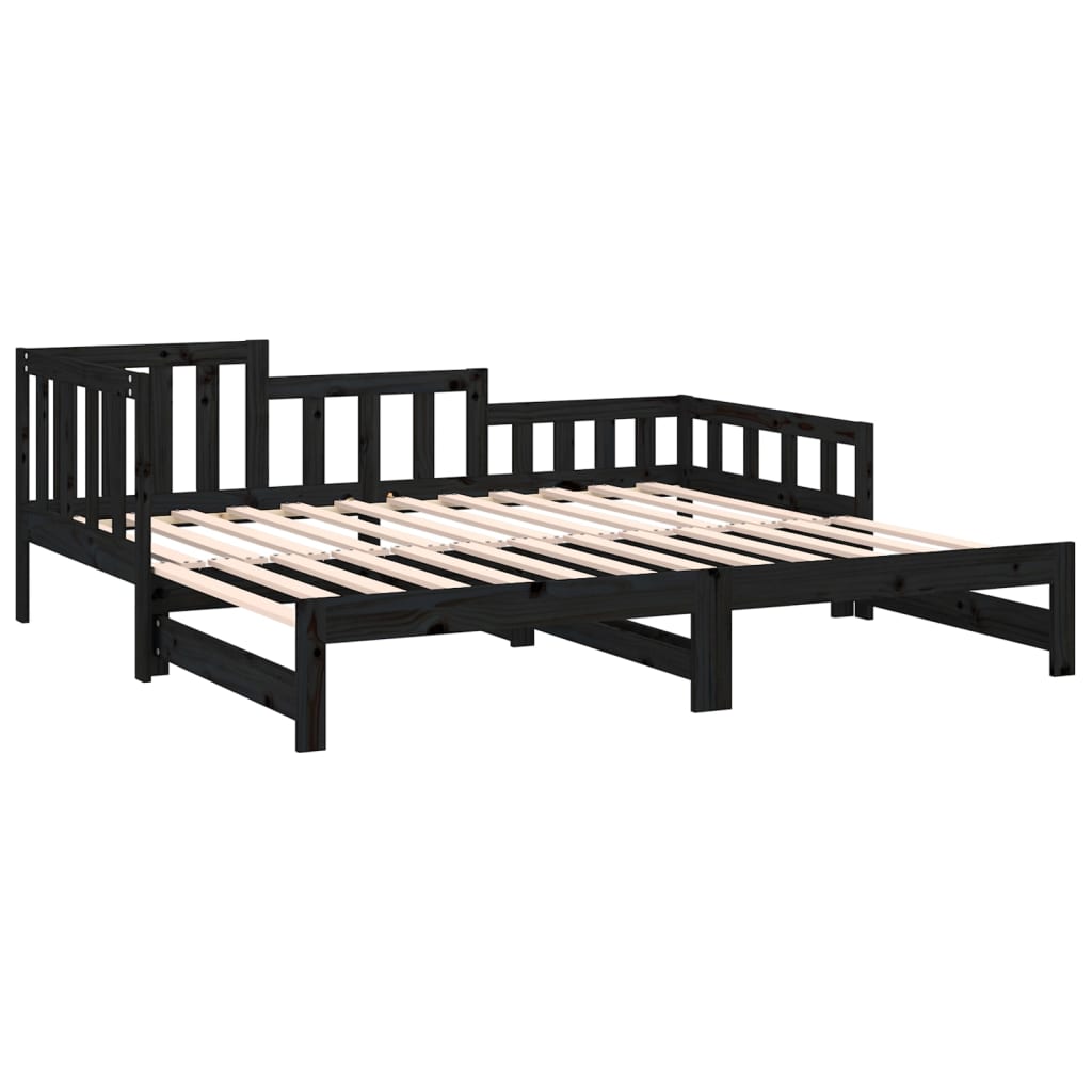 Uttrekkbar dagseng svart 2x(80x200) cm heltre furu