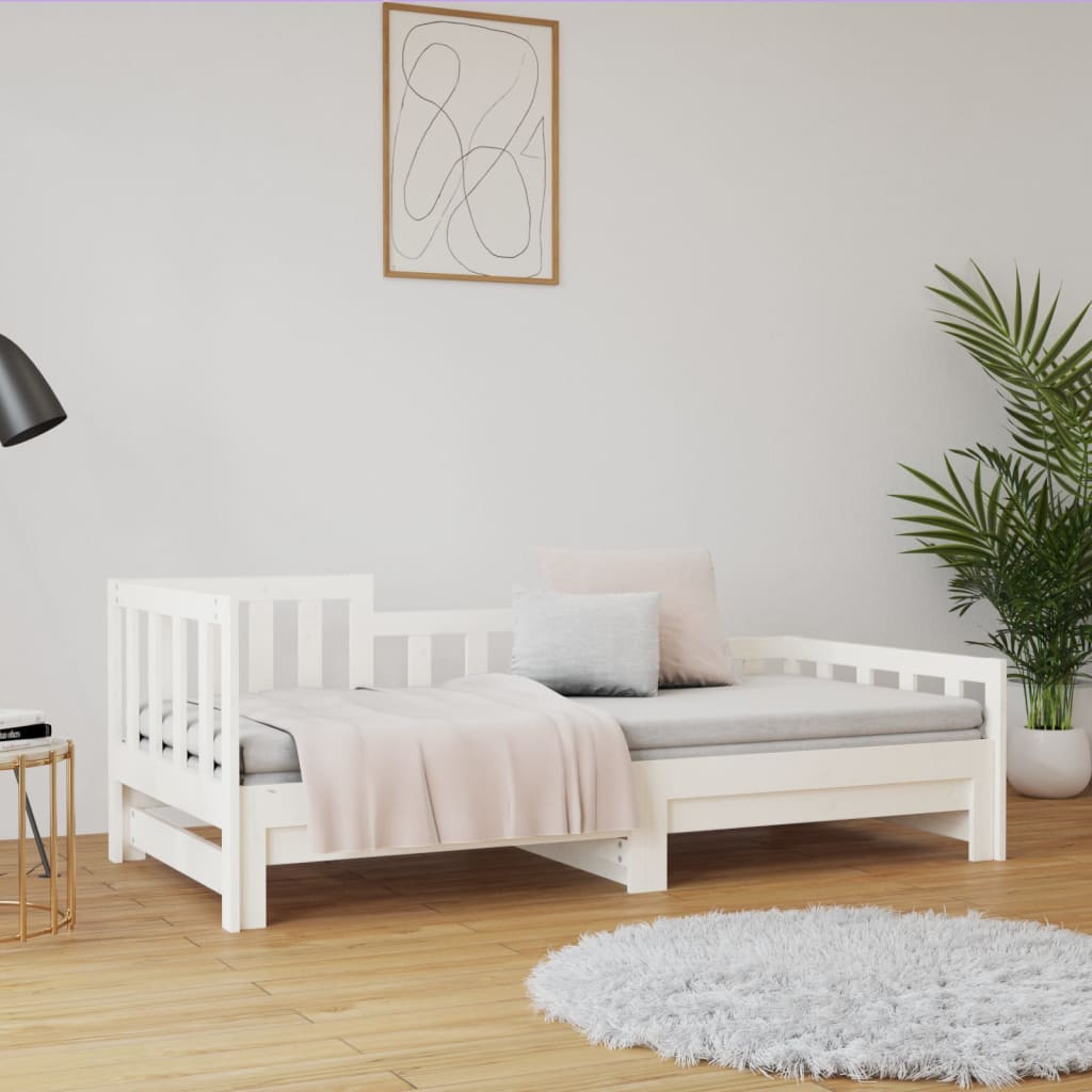 Uttrekkbar dagseng hvit 2x(90x190) cm heltre furu
