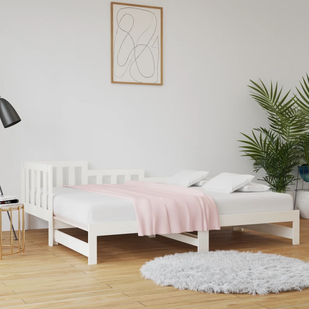 Uttrekkbar dagseng hvit 2x(90x190) cm heltre furu