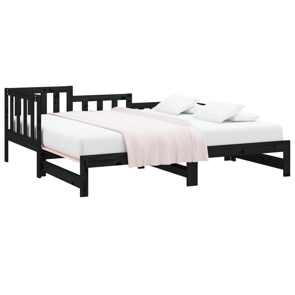 Uttrekkbar dagseng svart 2x(90x190) cm heltre furu