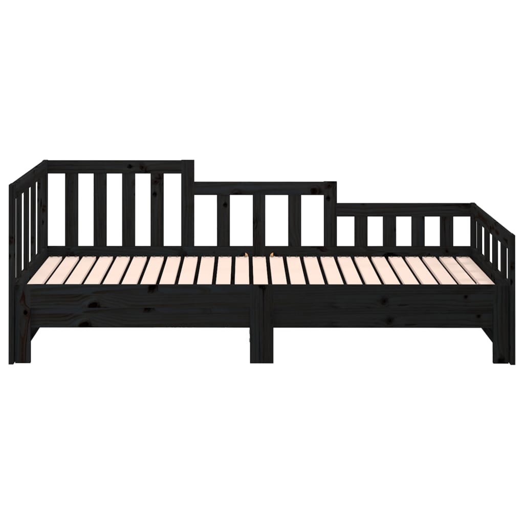 Uttrekkbar dagseng svart 2x(90x190) cm heltre furu