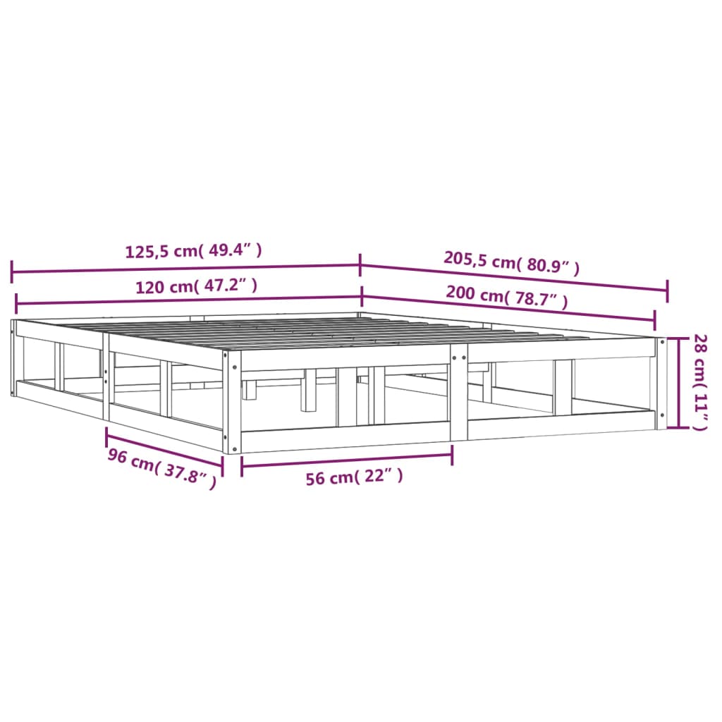 Sengeramme svart 120x200 cm heltre