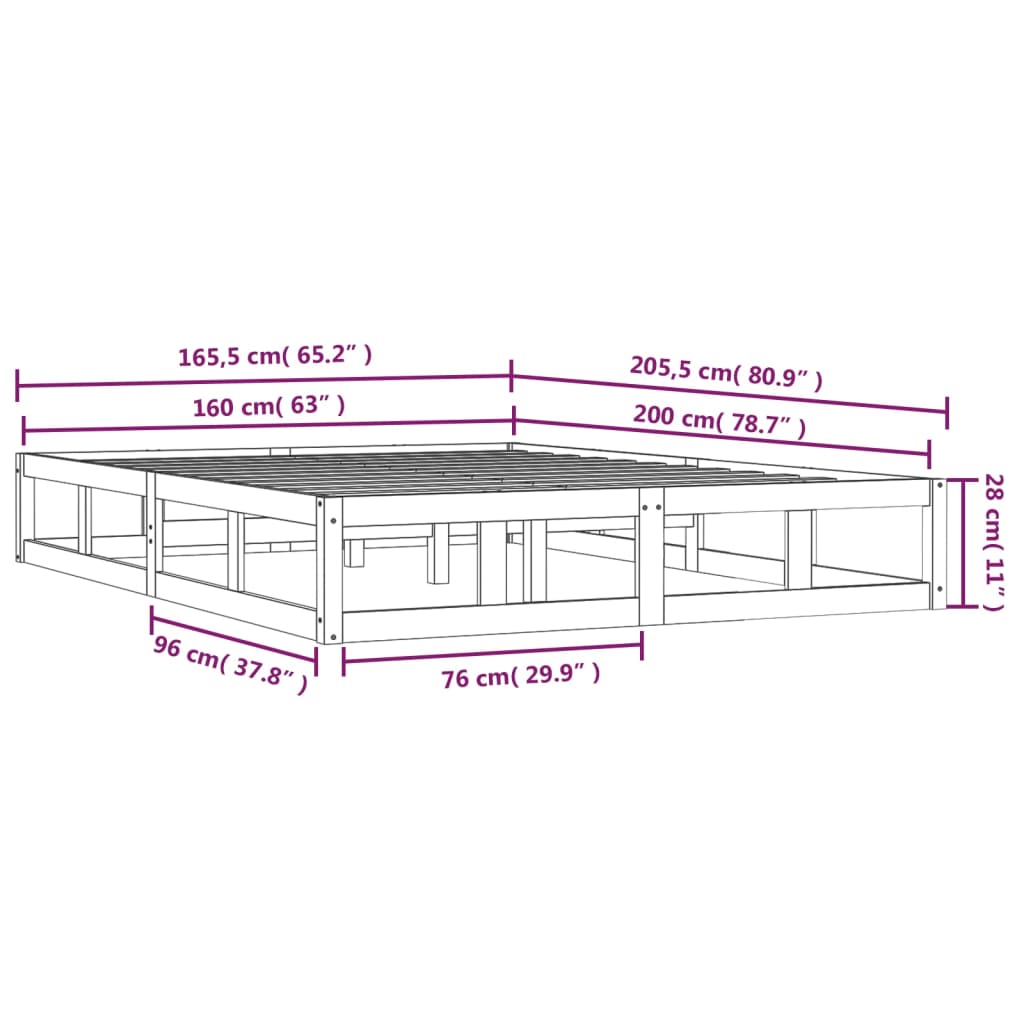 Sengeramme hvit 160x200 cm heltre