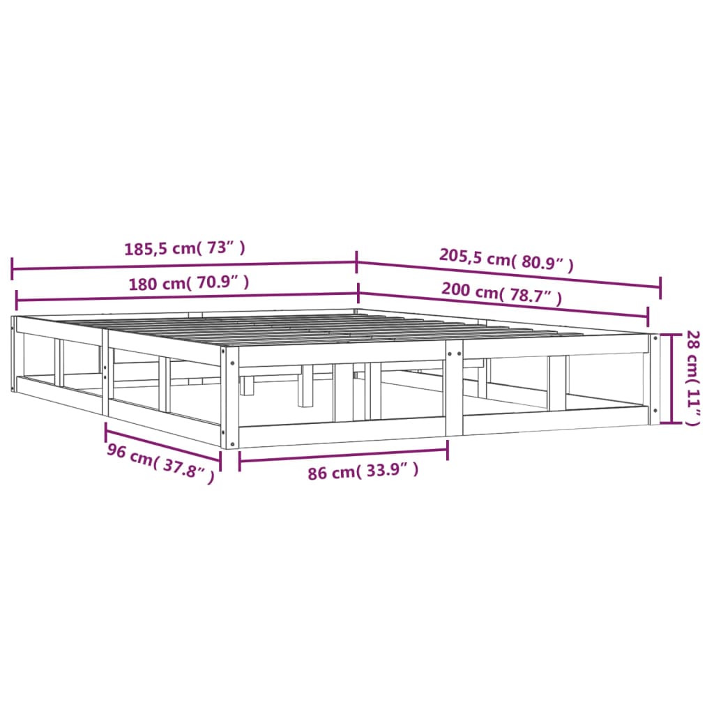 Sengeramme hvit 180x200 cm Super King heltre