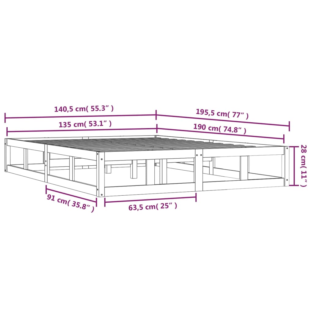 Sengeramme 135x190 cm Double heltre