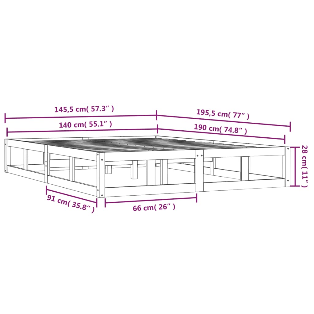Sengeramme hvit 140x190 cm heltre