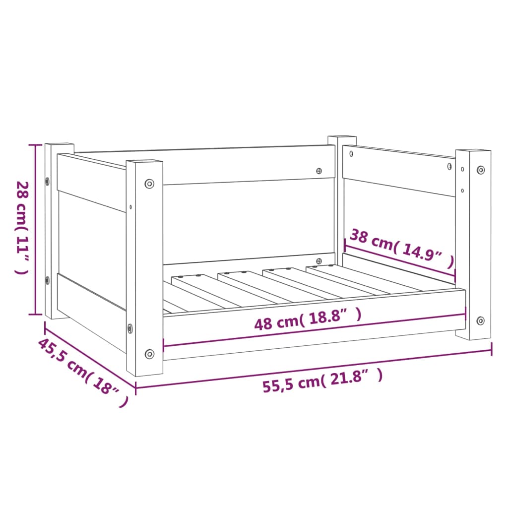 Hundeseng honningbrun 55,5x45,5x28 cm heltre furu