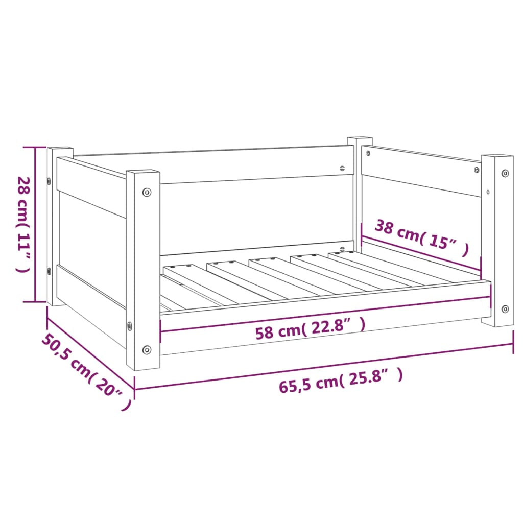 Hundeseng svart 65,5x50,5x28 cm heltre furu