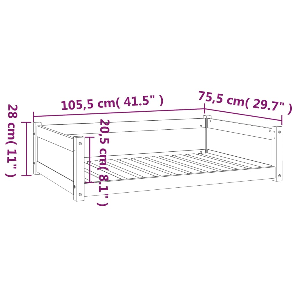 Hundeseng hvit 105,5x75,5x28 cm heltre furu