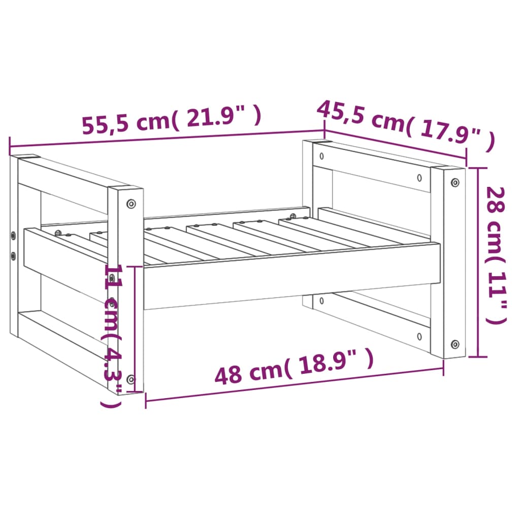 Hundeseng hvit 55,5x45,5x28 cm heltre furu