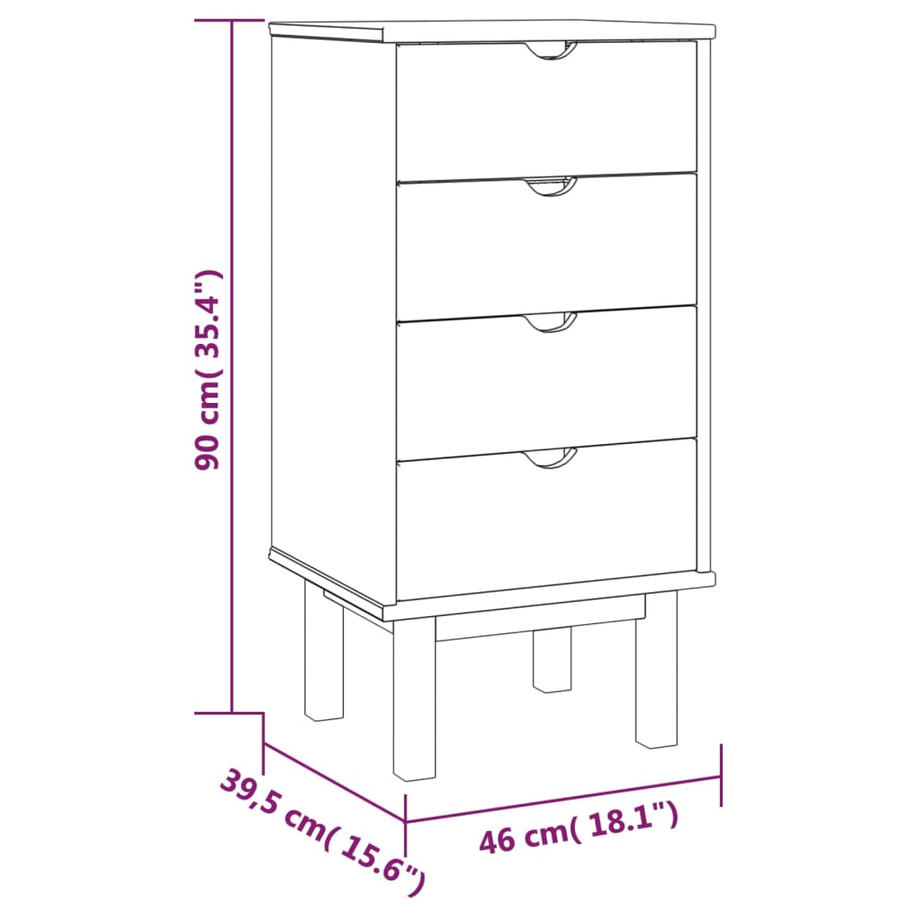 Kommode OTTA brun og hvit 45x39x90 cm heltre furu