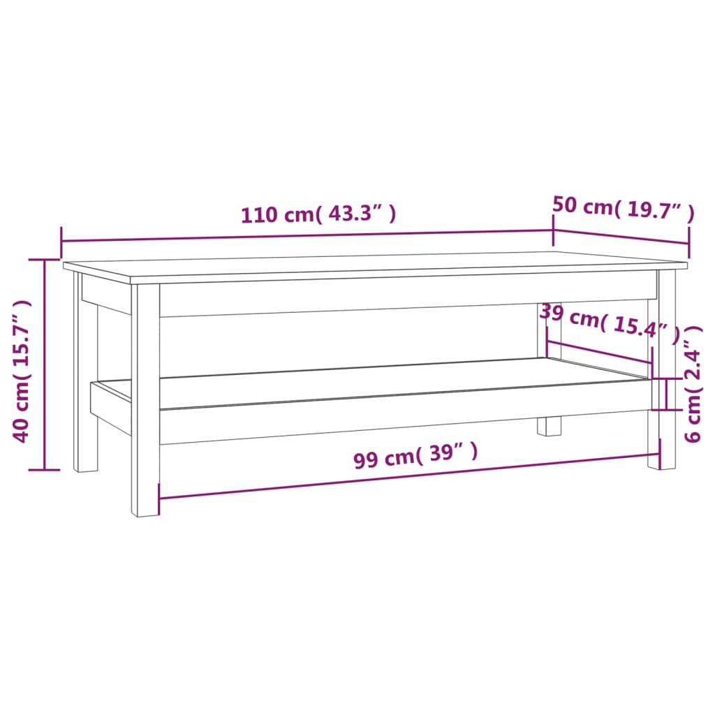 Salongbord honningbrun 110x50x40 cm heltre furu