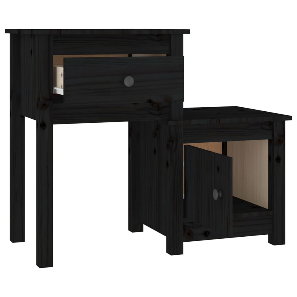 Nattbord svart 2 stk 79,5x38x65,5 heltre furu