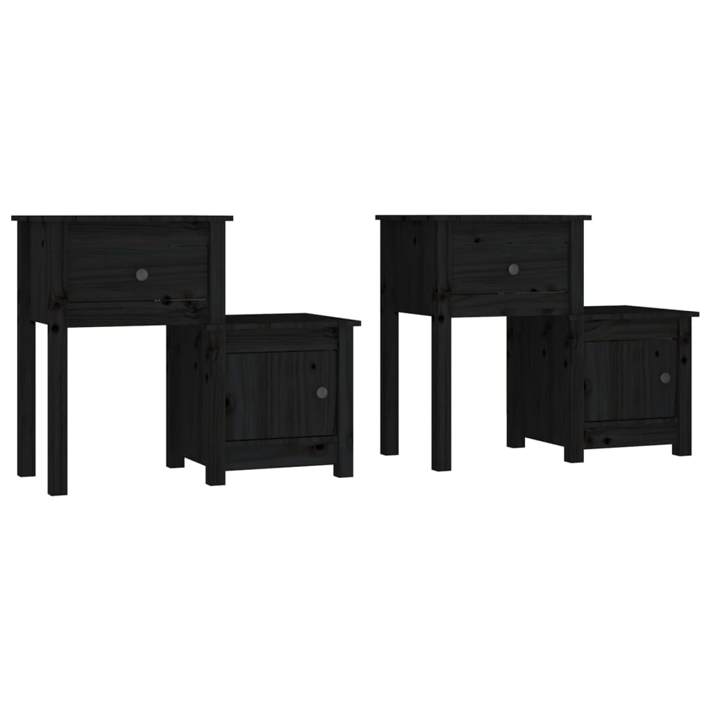 Nattbord 2 stk svart 79,5x38x65,5 heltre furu