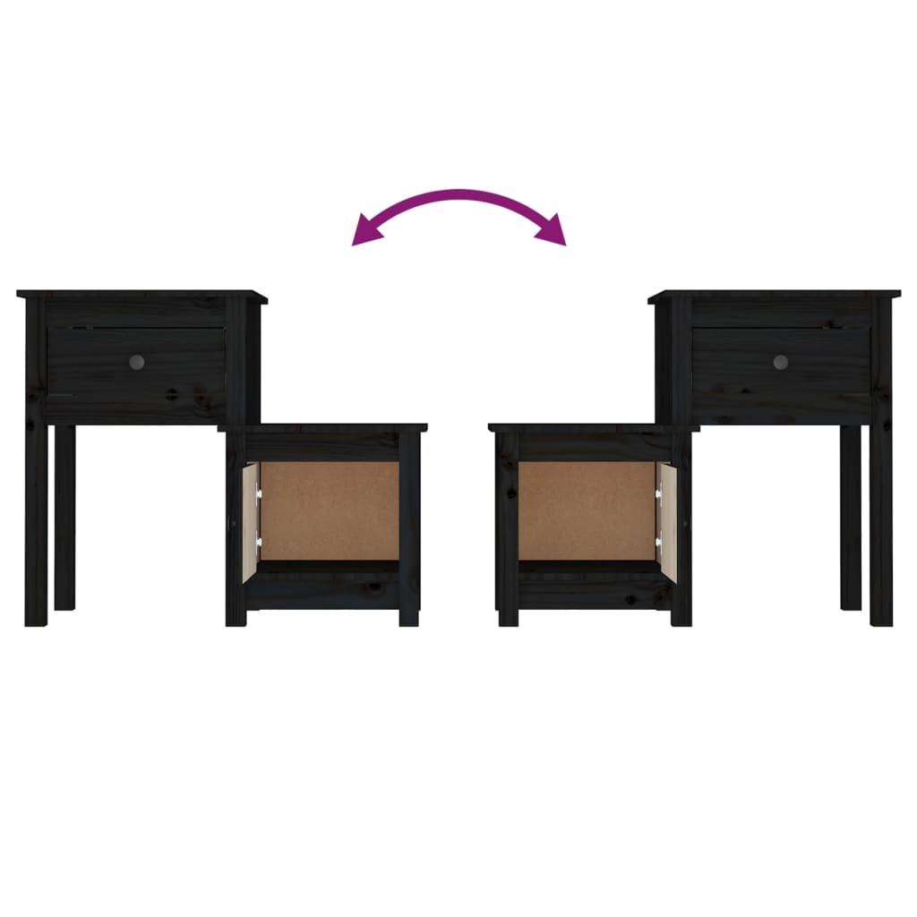 Nattbord 2 stk svart 79,5x38x65,5 heltre furu