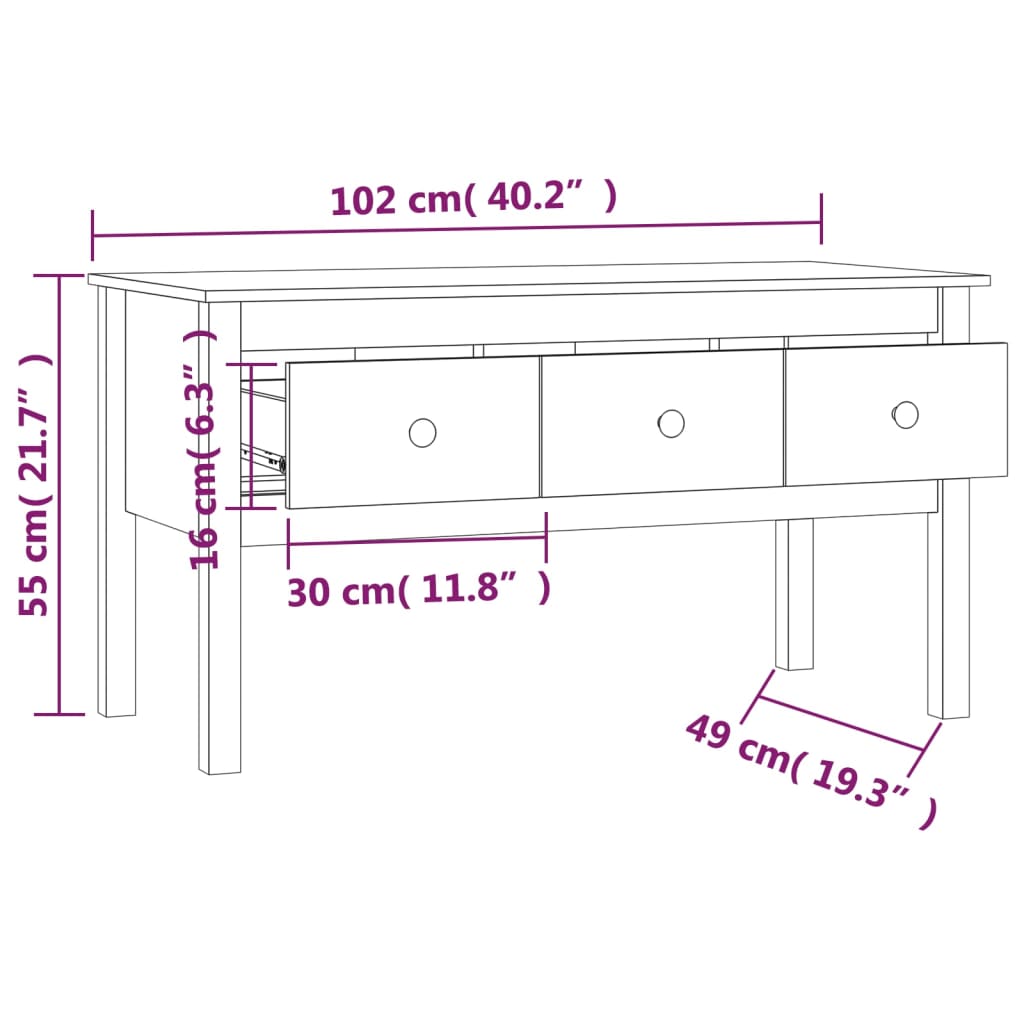 Salongbord grå 102x49x55 cm heltre furu