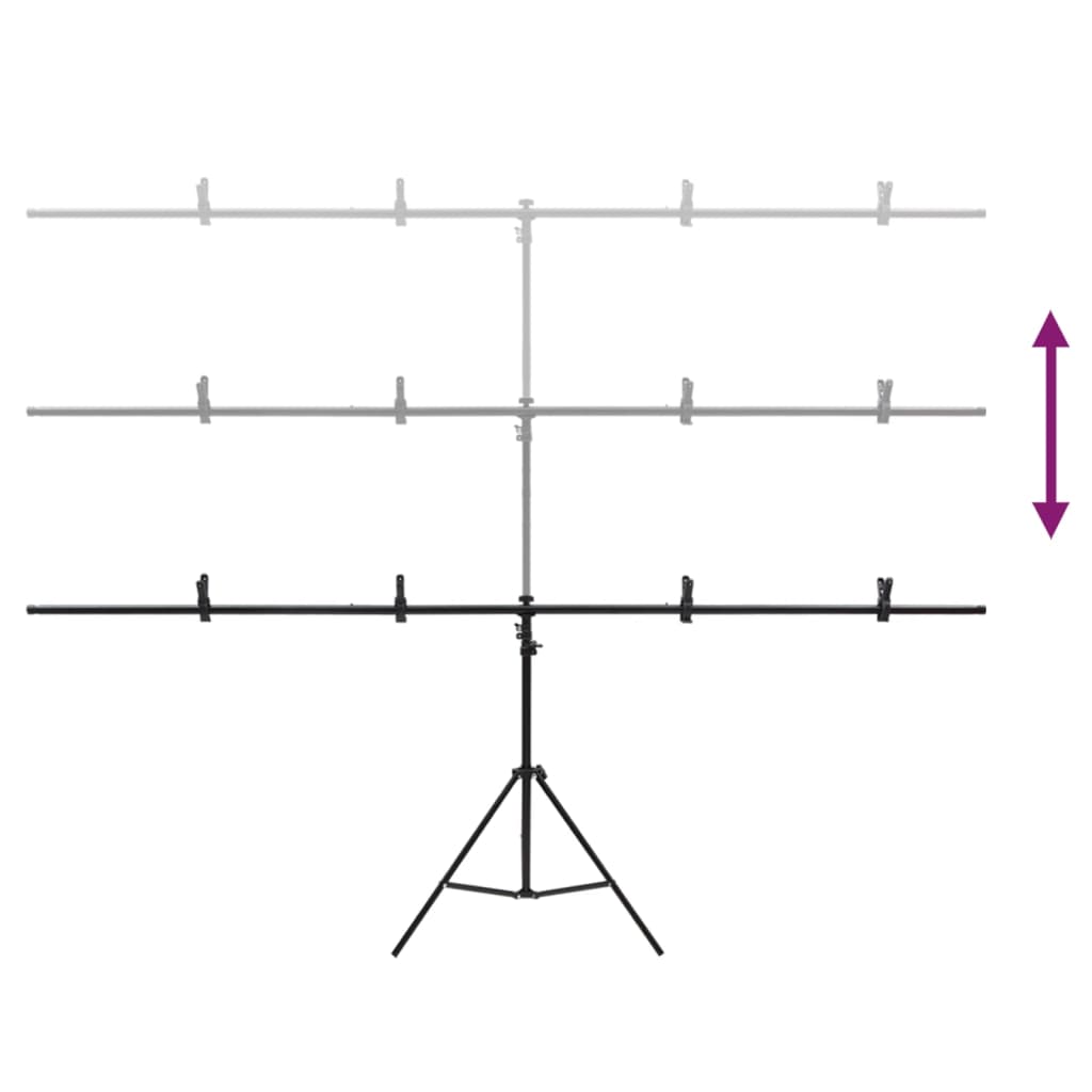 Bakgrunnsstativ T-form svart 201x60x(70-200) cm