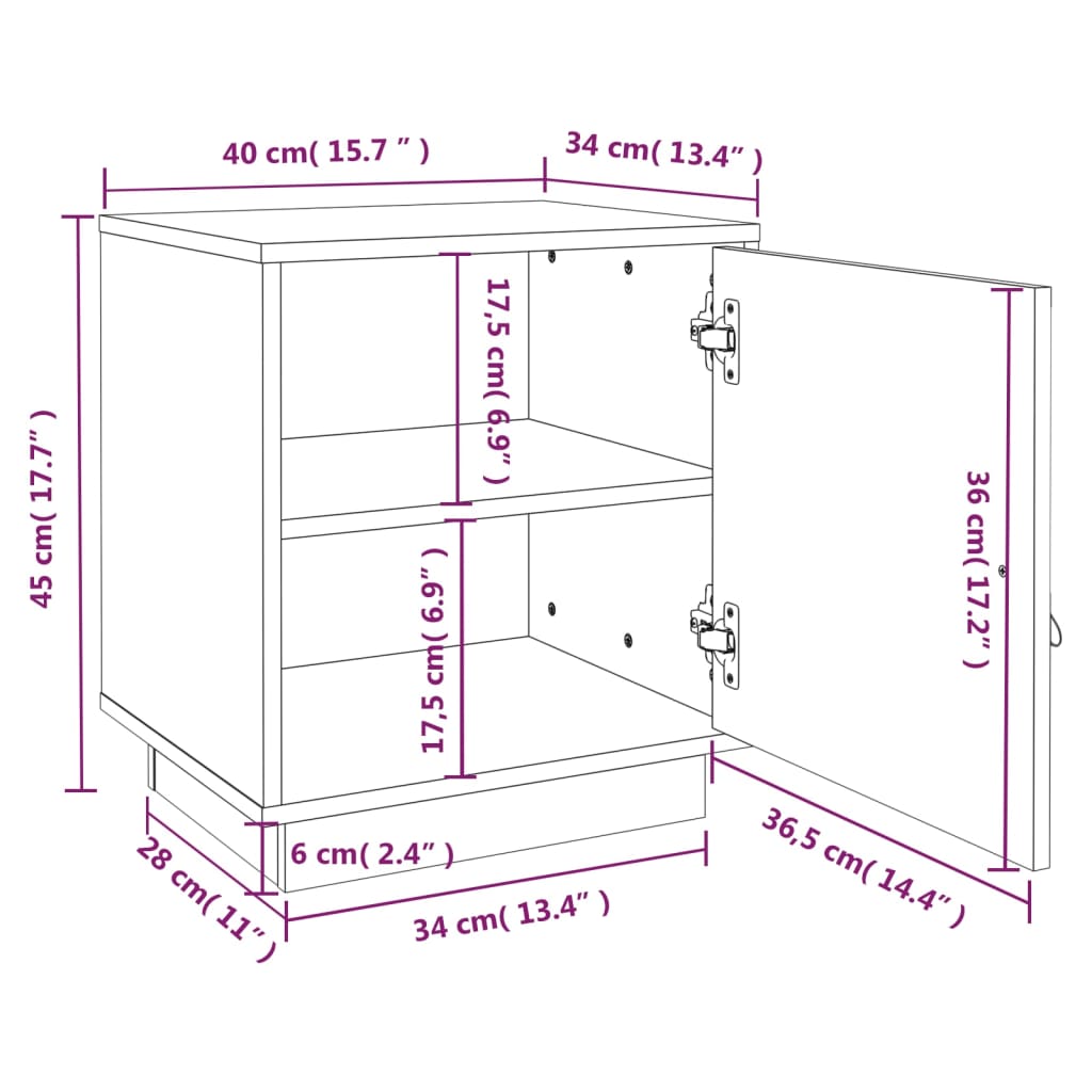 Nattbord hvit 40x34x45 cm heltre furu