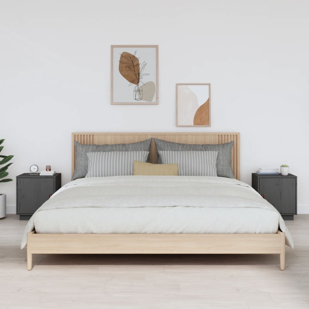 Nattbord 2 stk grå 40x34x45 cm heltre furu