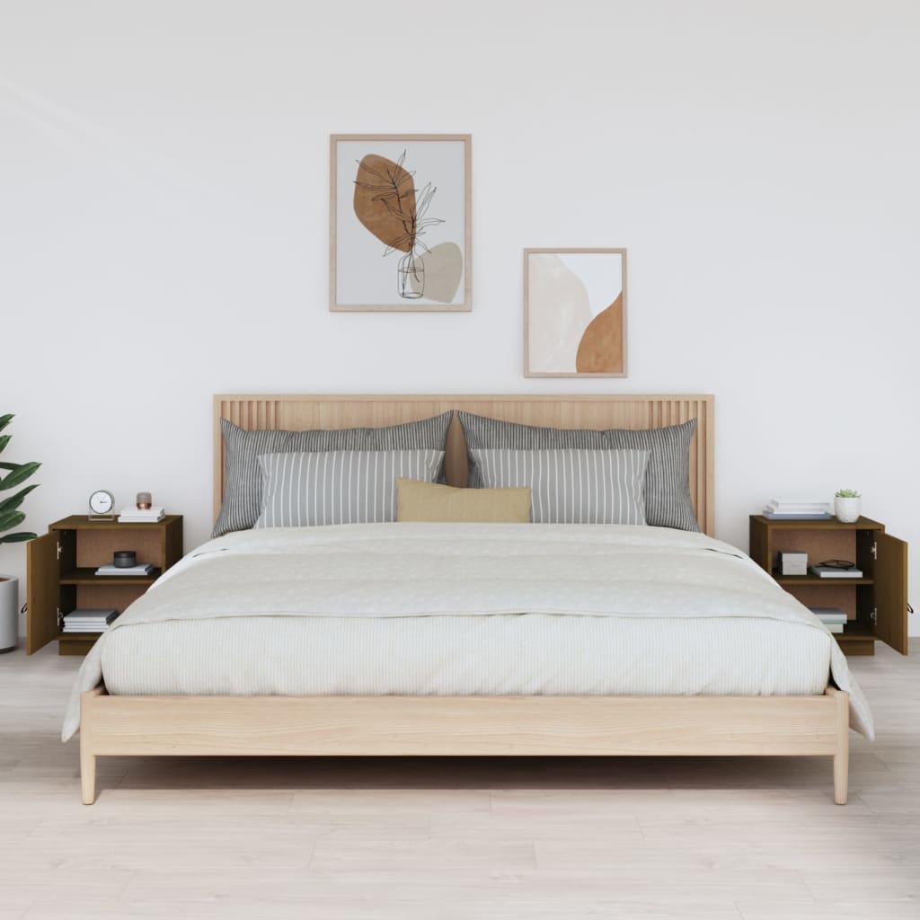 Nattbord 2 stk honningbrun 40x34x45 cm heltre furu