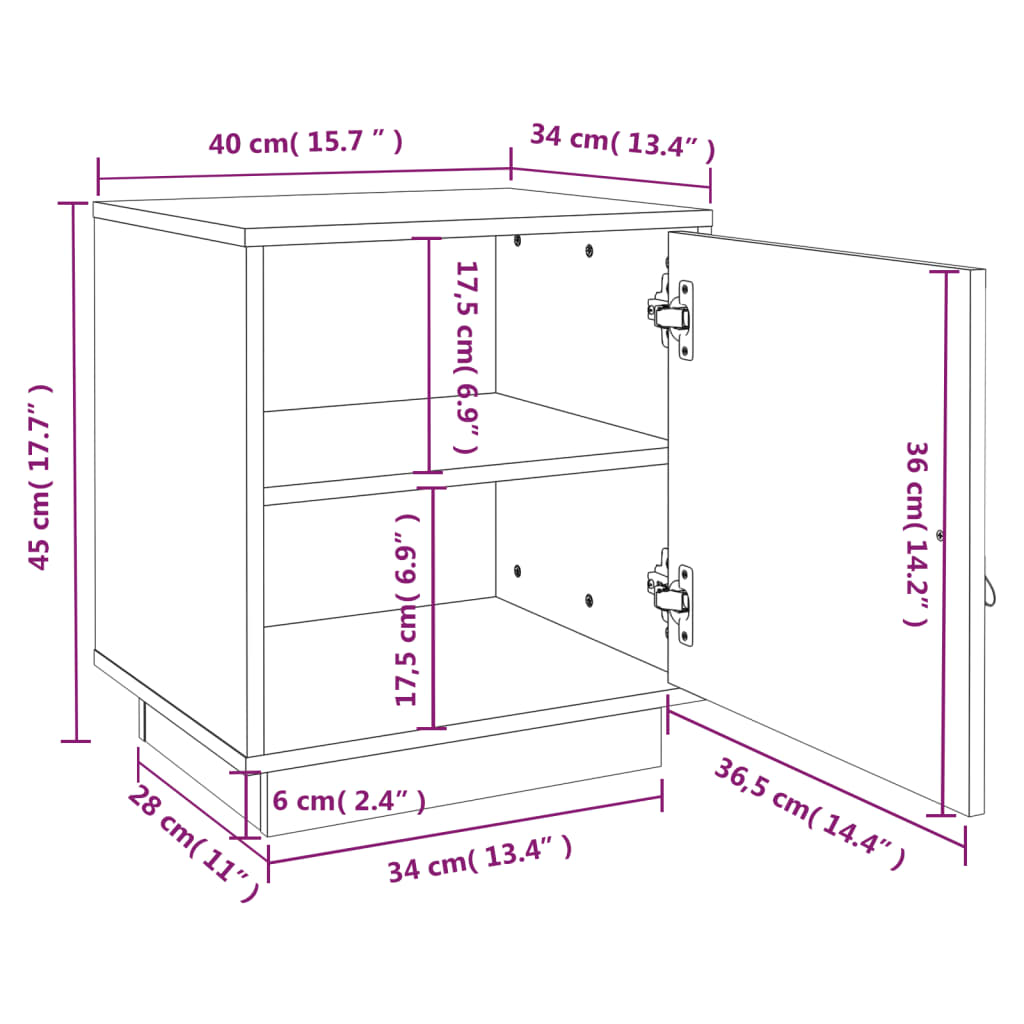 Nattbord 2 stk honningbrun 40x34x45 cm heltre furu