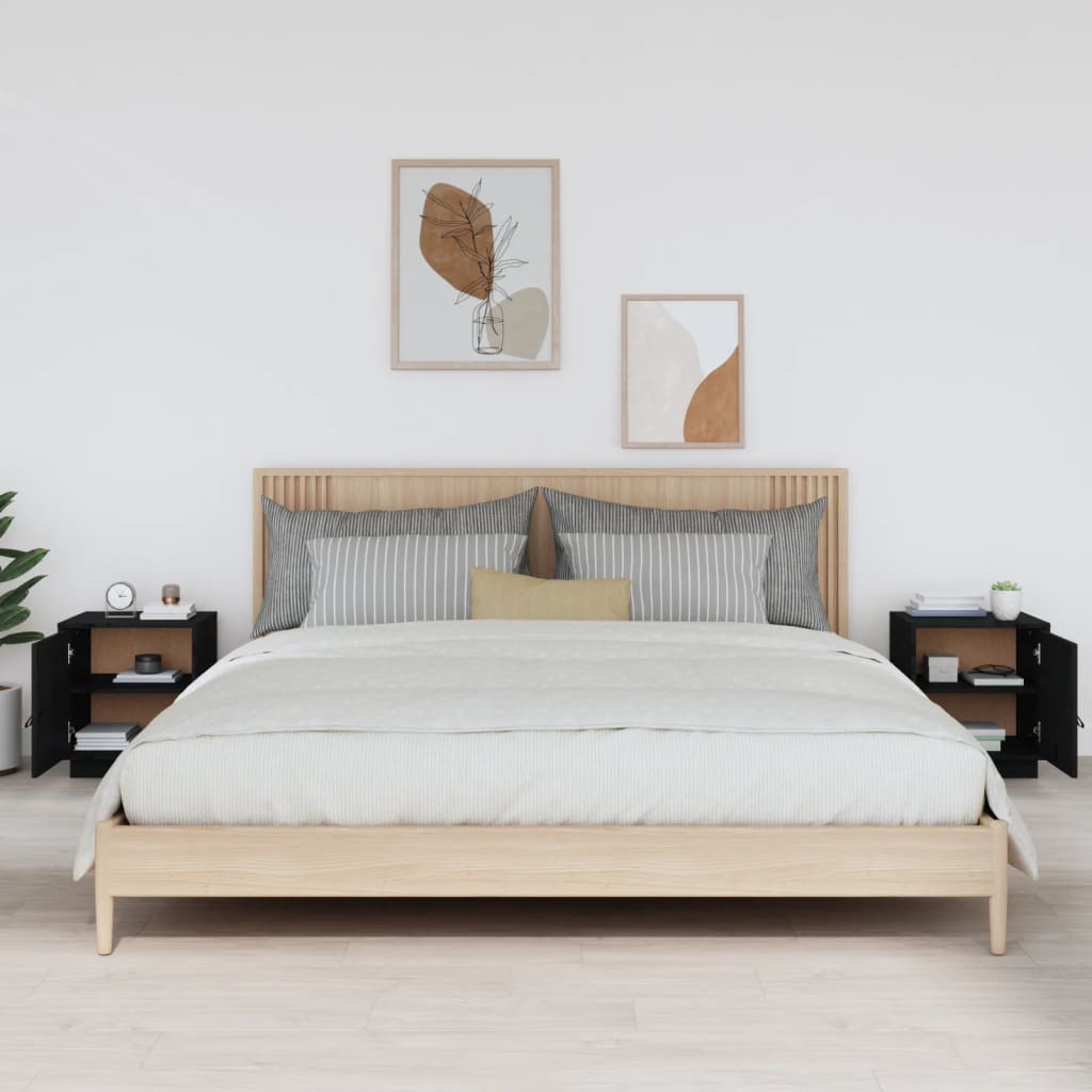 Nattbord 2 stk svart 40x34x45 cm heltre furu