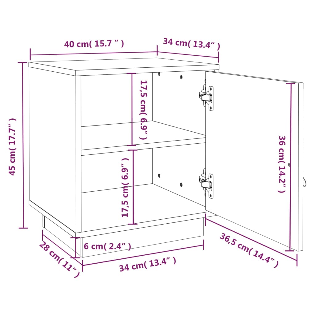 Nattbord 2 stk svart 40x34x45 cm heltre furu