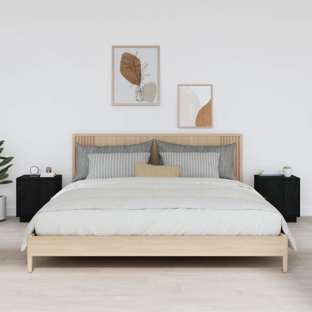 Nattbord 2 stk svart 40x34x45 cm heltre furu