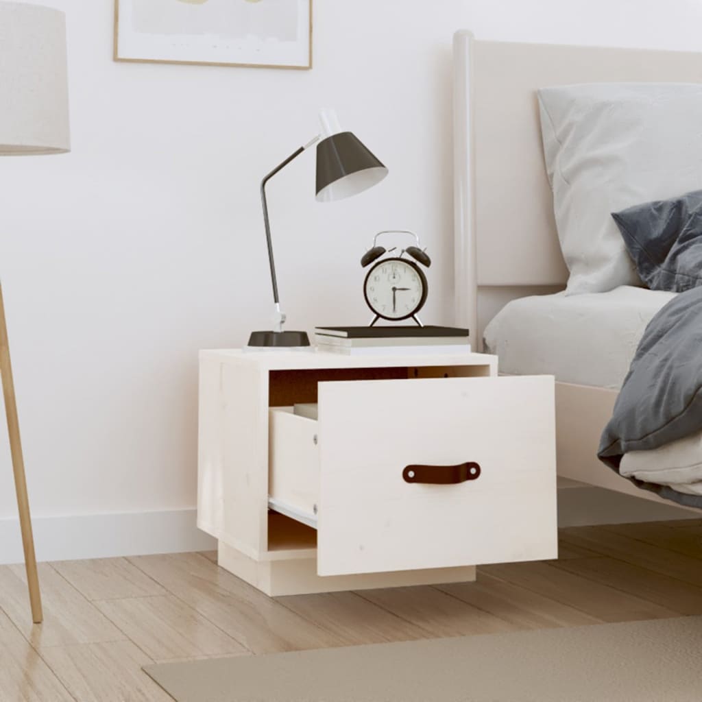 Nattbord hvit 40x34x35 cm heltre furu