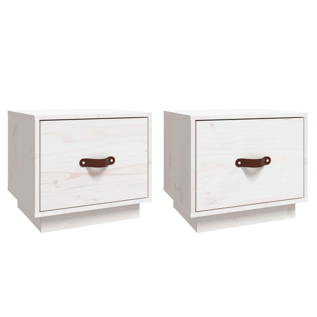 Nattbord 2 stk hvit 40x34x35 cm heltre furu