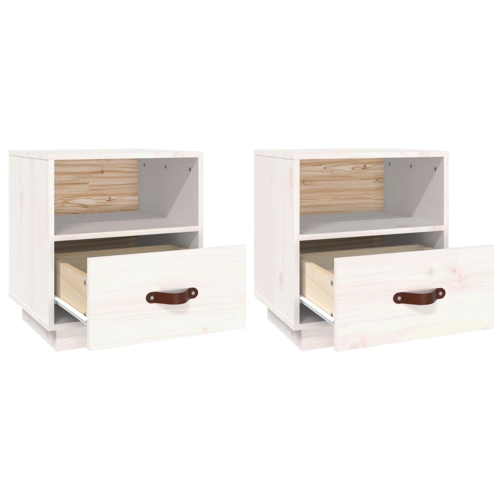 Nattbord 2 stk hvit 40x34x45 cm heltre furu