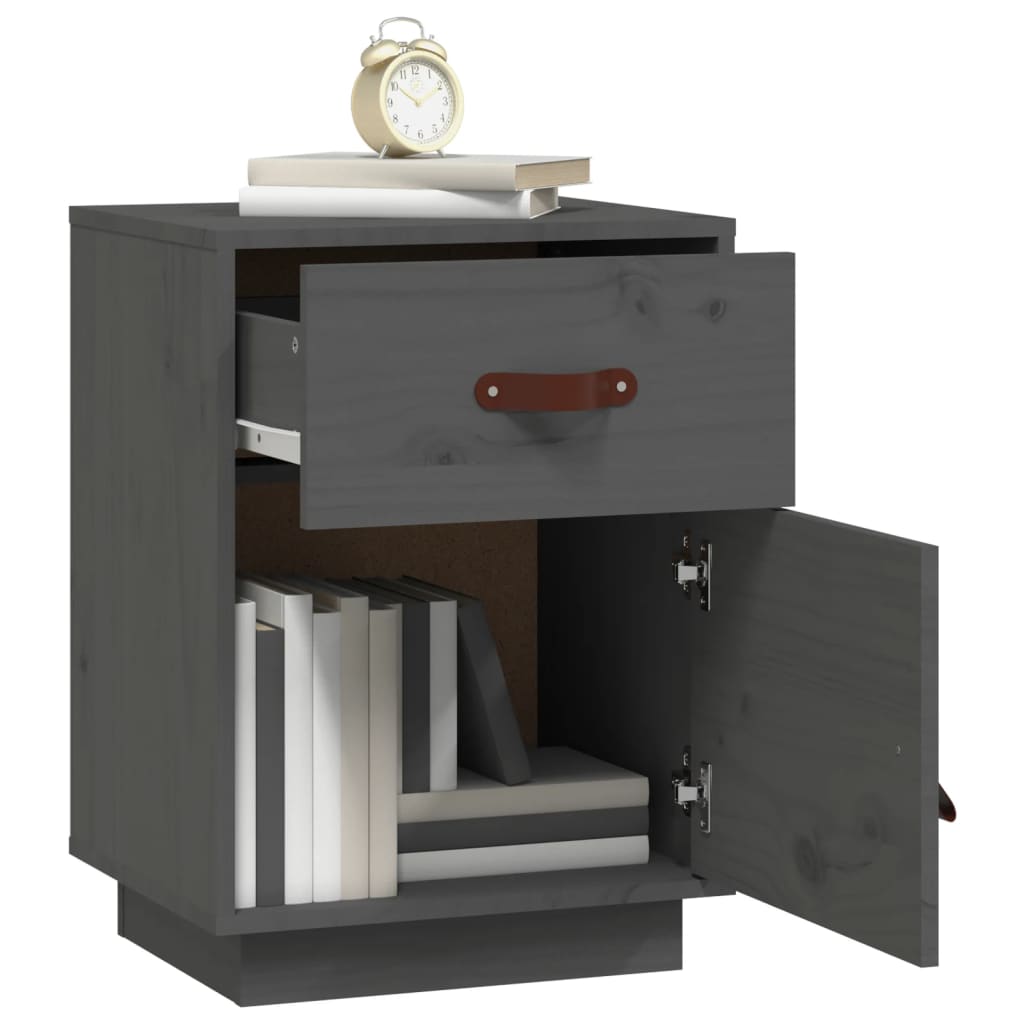 Nattbord grå 40x34x55 cm heltre furu