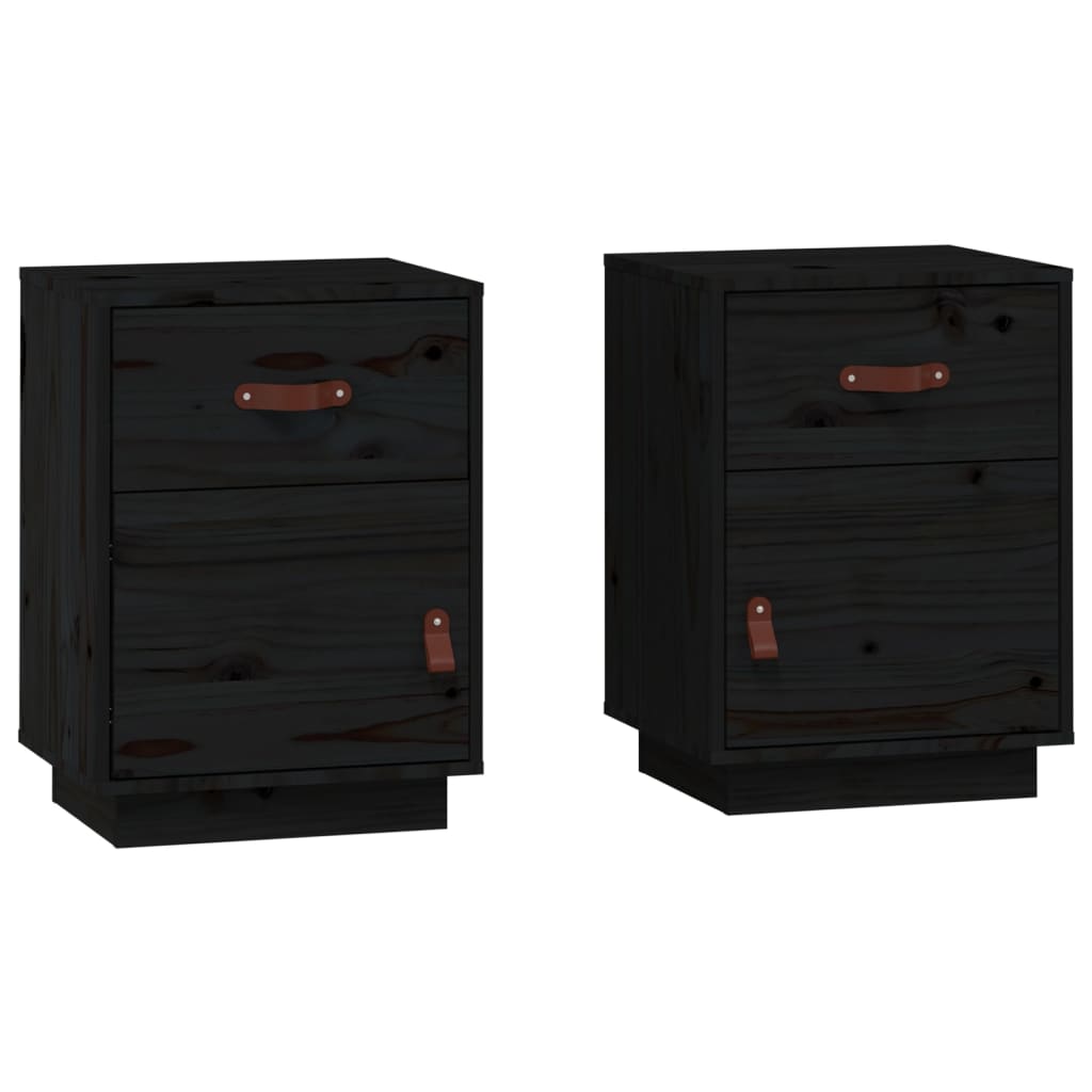 Nattbord 2 stk svart 40x34x55 cm heltre furu