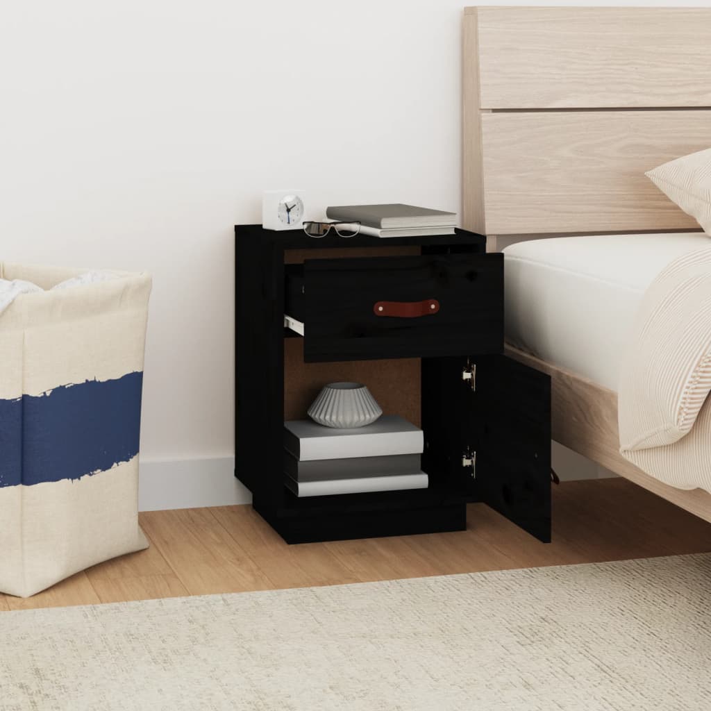 Nattbord 2 stk svart 40x34x55 cm heltre furu