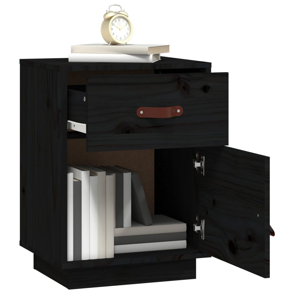 Nattbord 2 stk svart 40x34x55 cm heltre furu